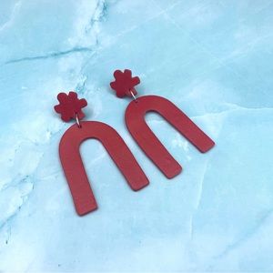 Statement Earrings, Handmade Red Rainbow Post Earrings *NEW*